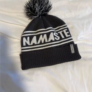 Cozy Black and White Namaste Kids Pom-Pom Beanie